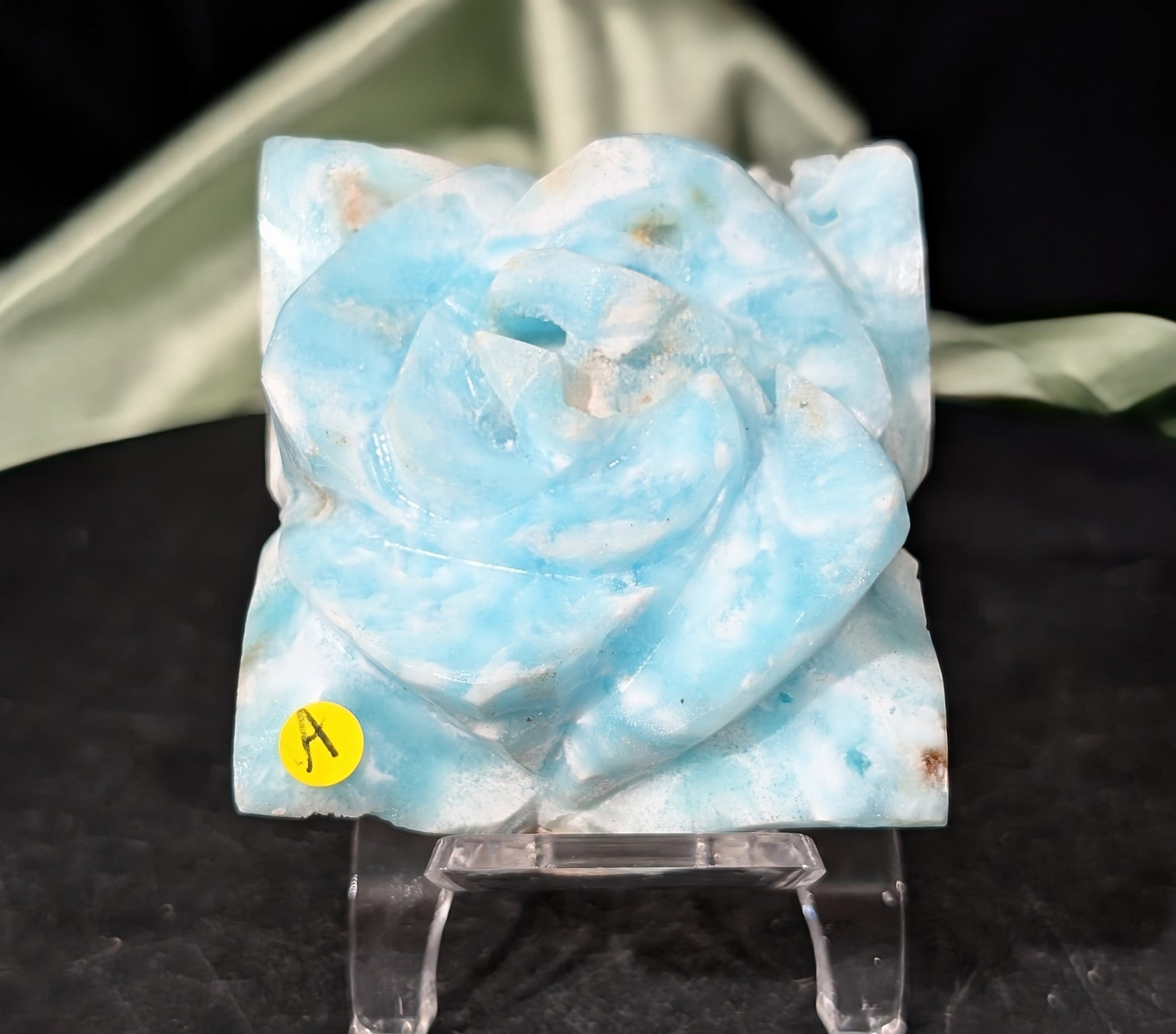 Hand Carved Blue Aragonite Crystal Flower