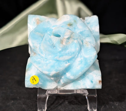 Hand Carved Blue Aragonite Crystal Flower