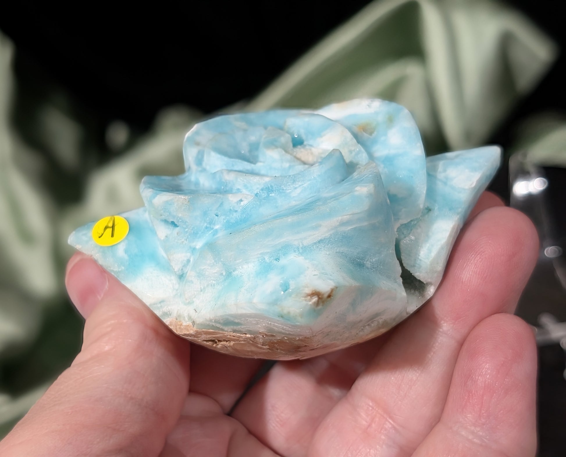 Hand Carved Blue Aragonite Crystal Flower