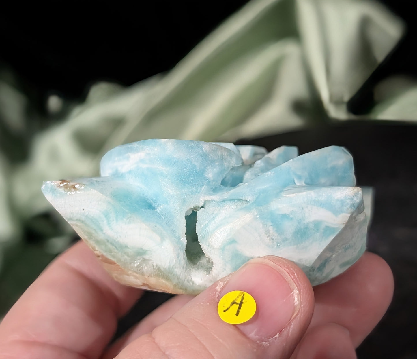 Hand Carved Blue Aragonite Crystal Flower