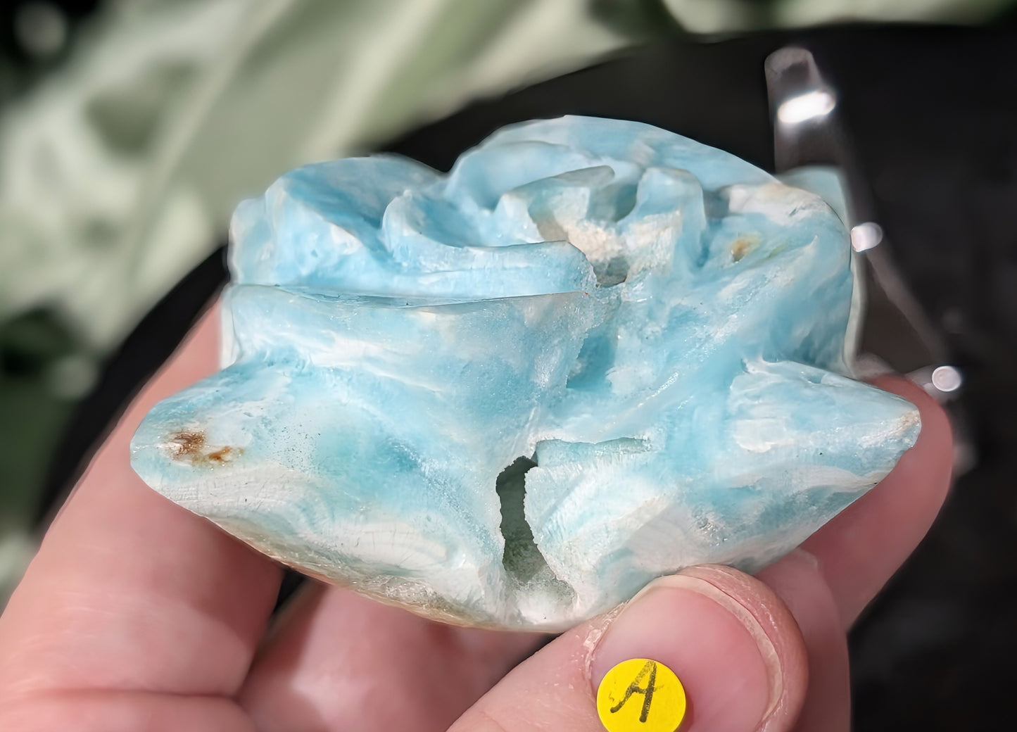 Hand Carved Blue Aragonite Crystal Flower