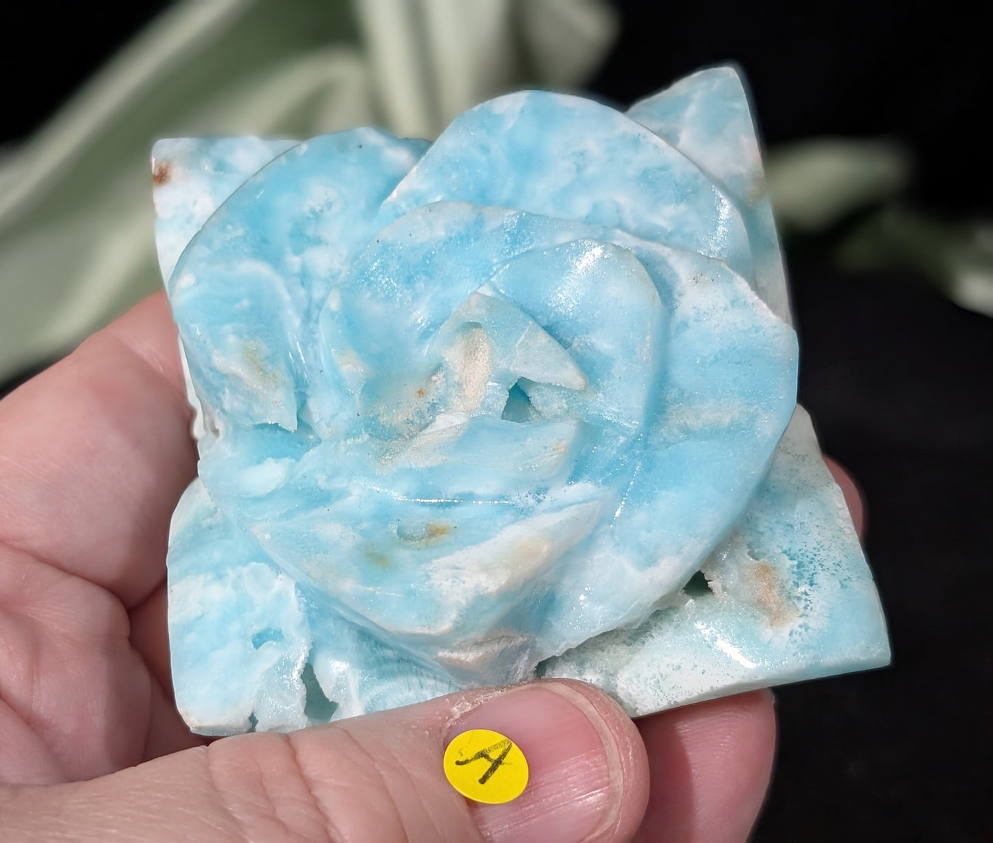 Hand Carved Blue Aragonite Crystal Flower