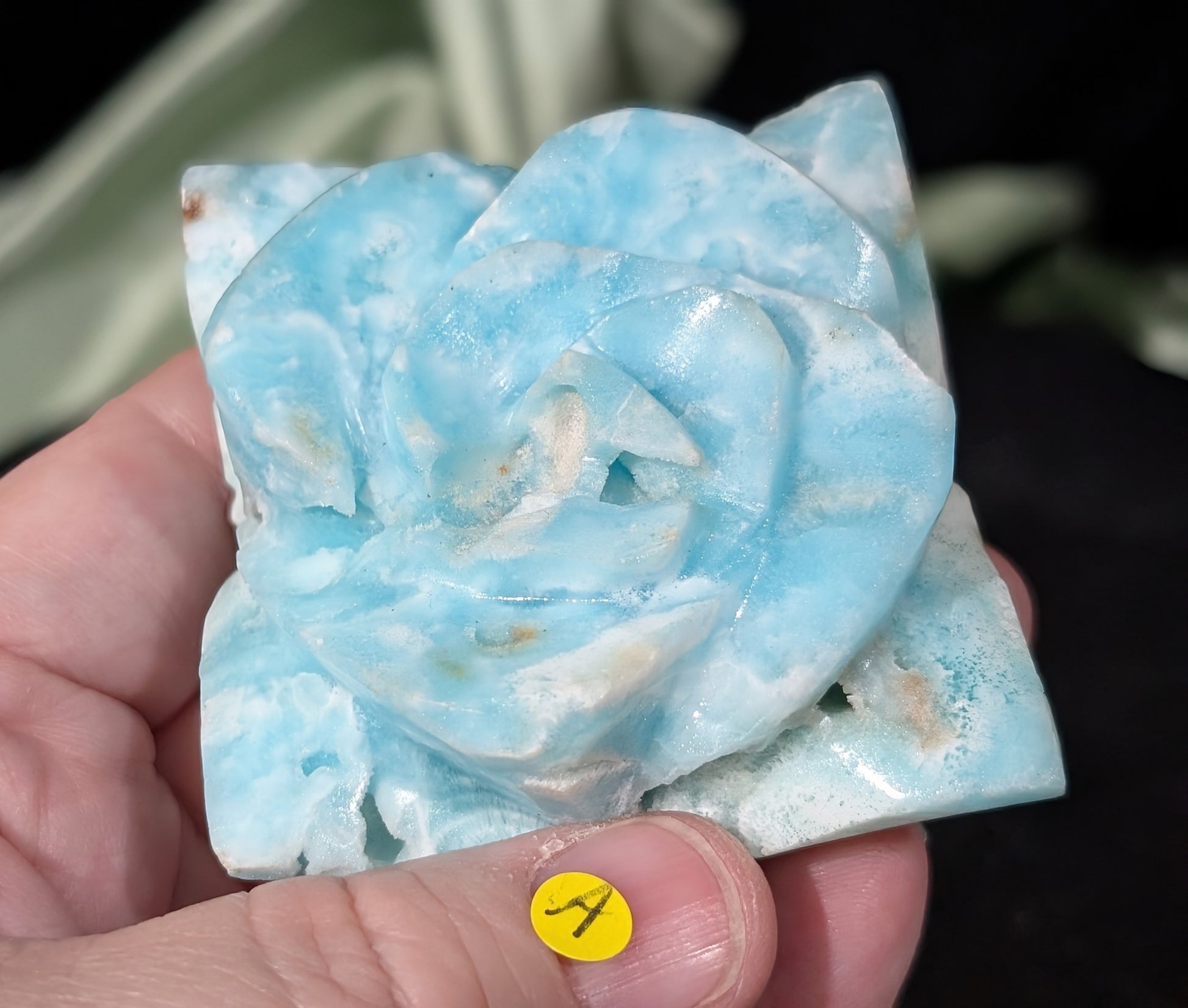 Hand Carved Blue Aragonite Crystal Flower
