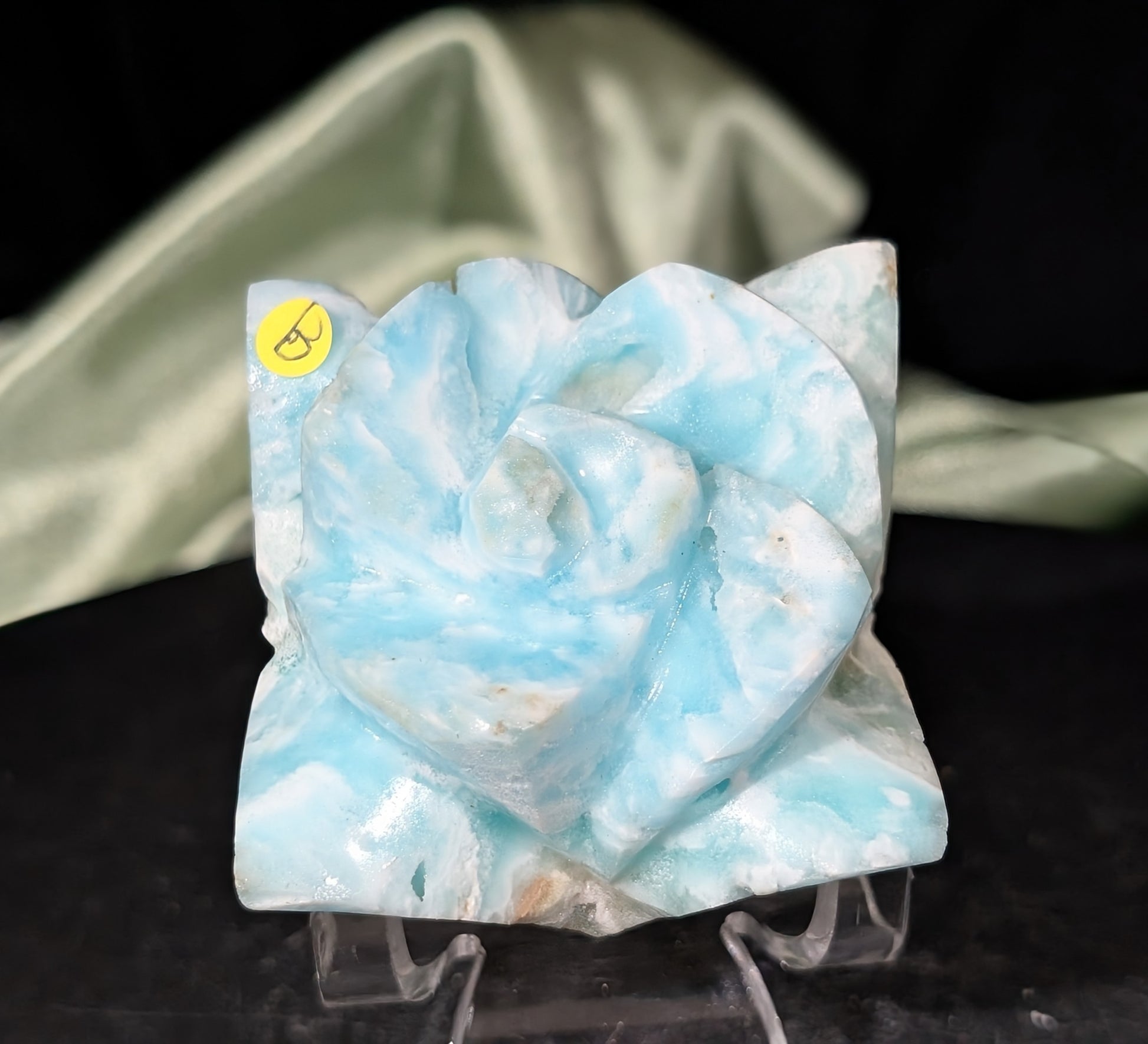 Hand Carved Blue Aragonite Crystal Flower