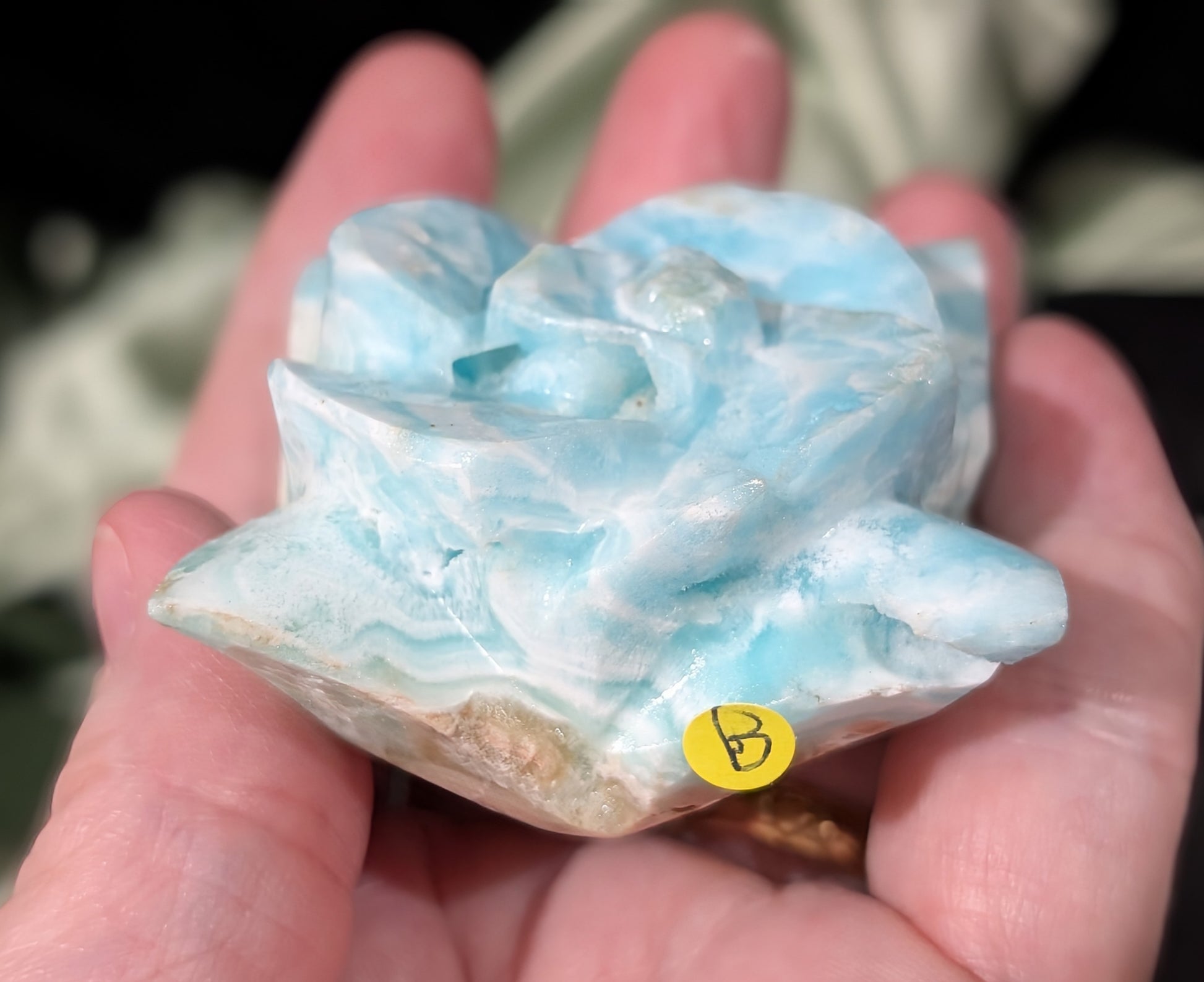 Hand Carved Blue Aragonite Crystal Flower