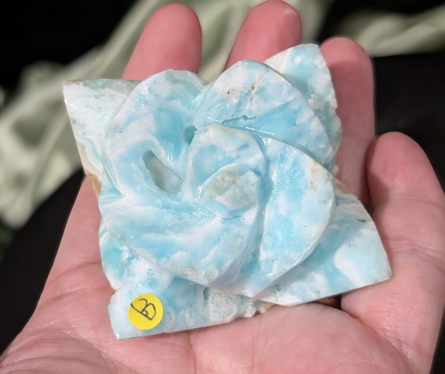 Hand Carved Blue Aragonite Crystal Flower