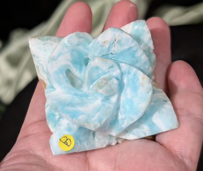 Hand Carved Blue Aragonite Crystal Flower