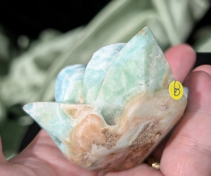 Hand Carved Blue Aragonite Crystal Flower