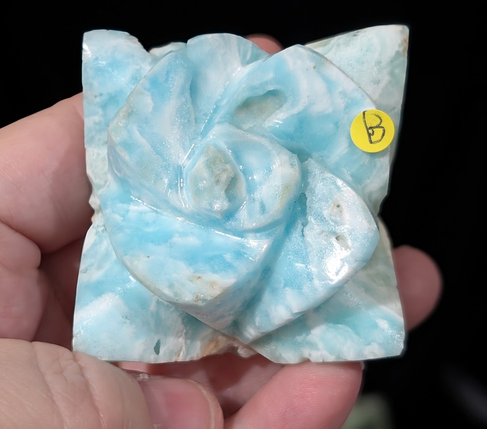 Hand Carved Blue Aragonite Crystal Flower