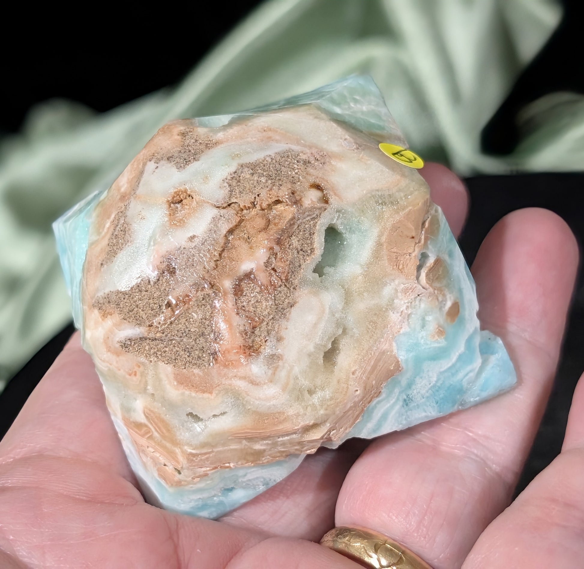 Hand Carved Blue Aragonite Crystal Flower