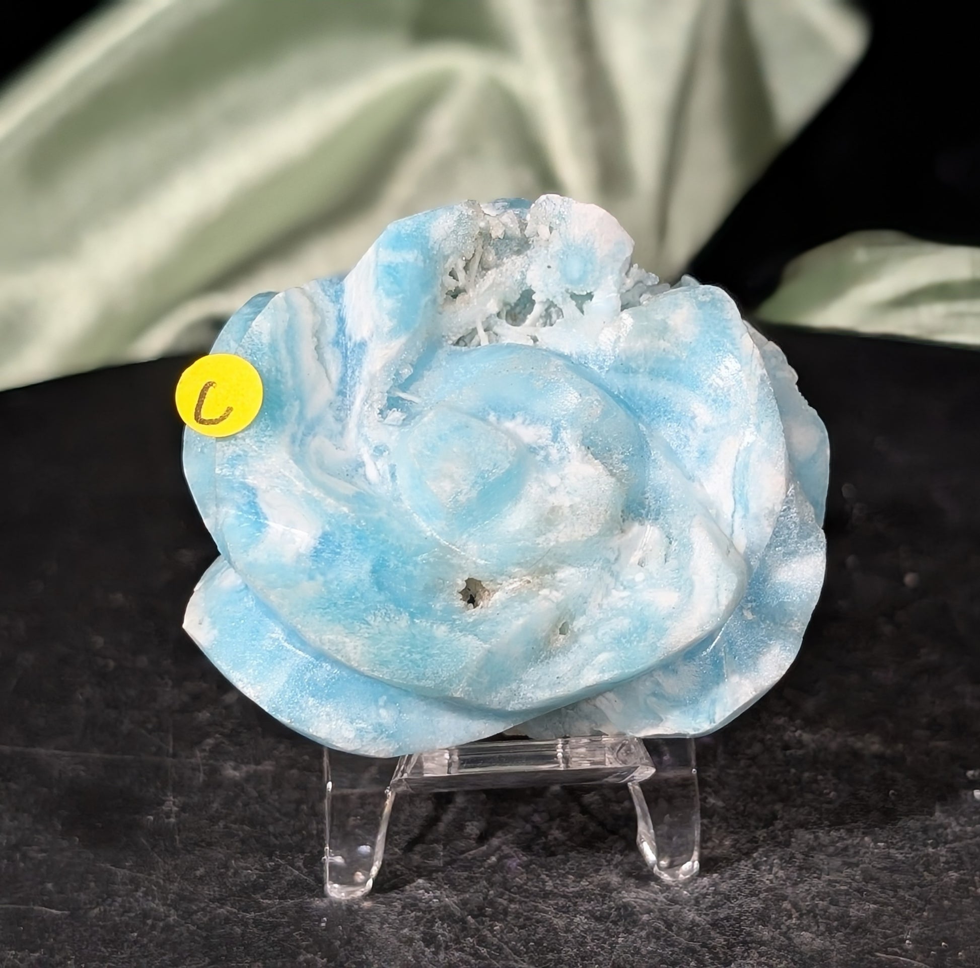Hand Carved Blue Aragonite Crystal Flower