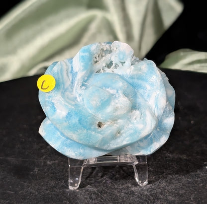 Hand Carved Blue Aragonite Crystal Flower