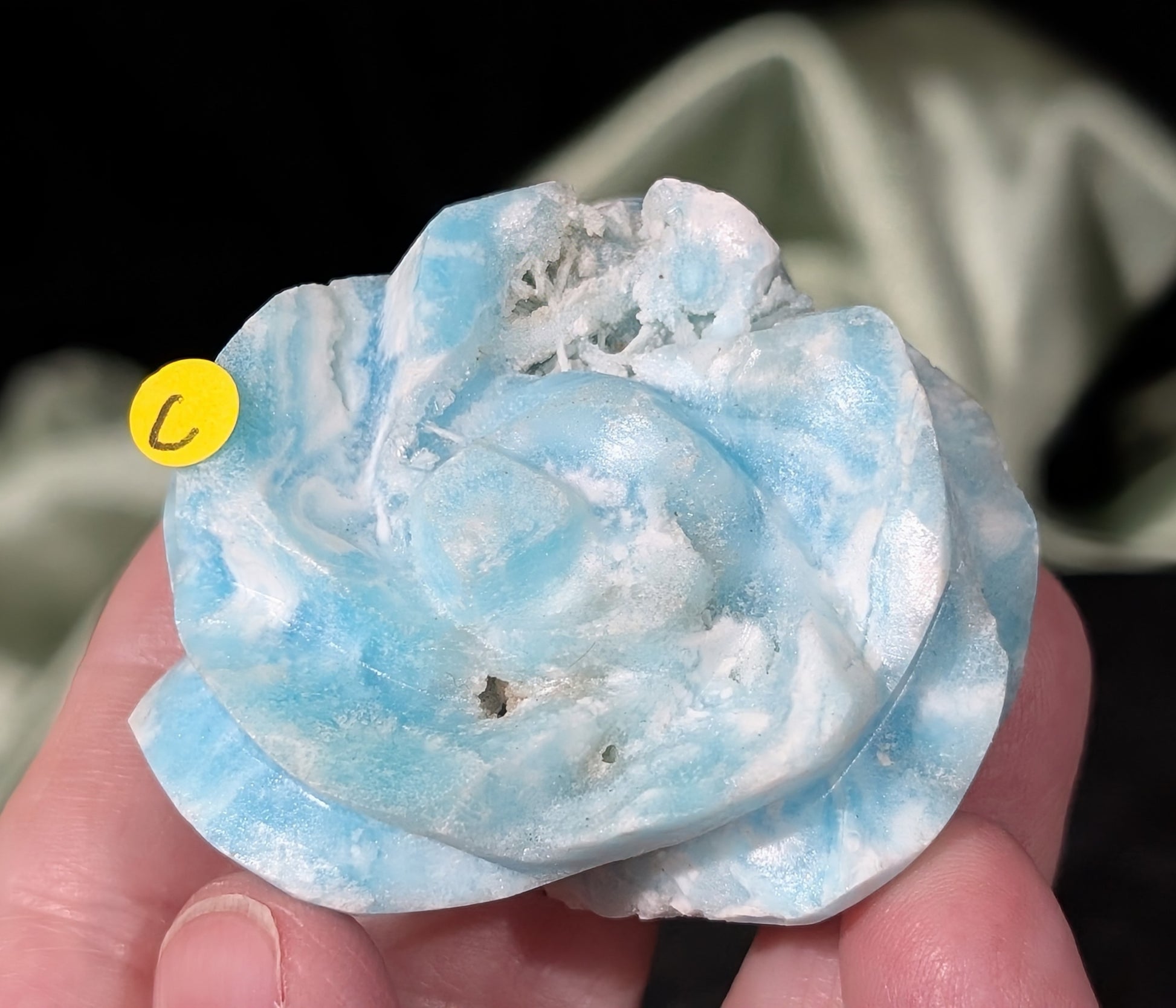 Hand Carved Blue Aragonite Crystal Flower