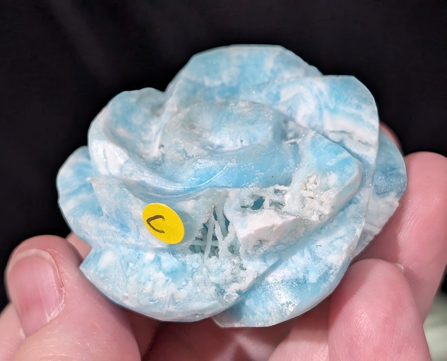 Hand Carved Blue Aragonite Crystal Flower