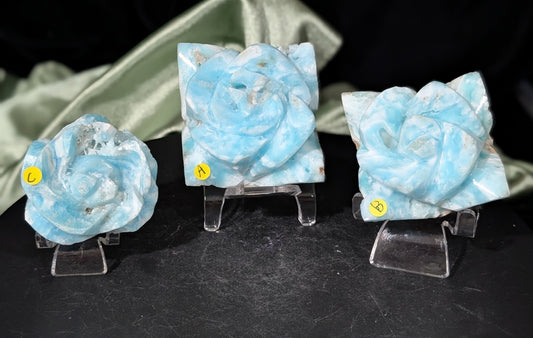 Hand Carved Blue Aragonite Crystal Flowers