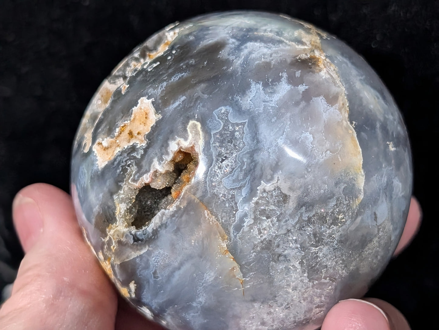 Blue Plume Agate Sphere