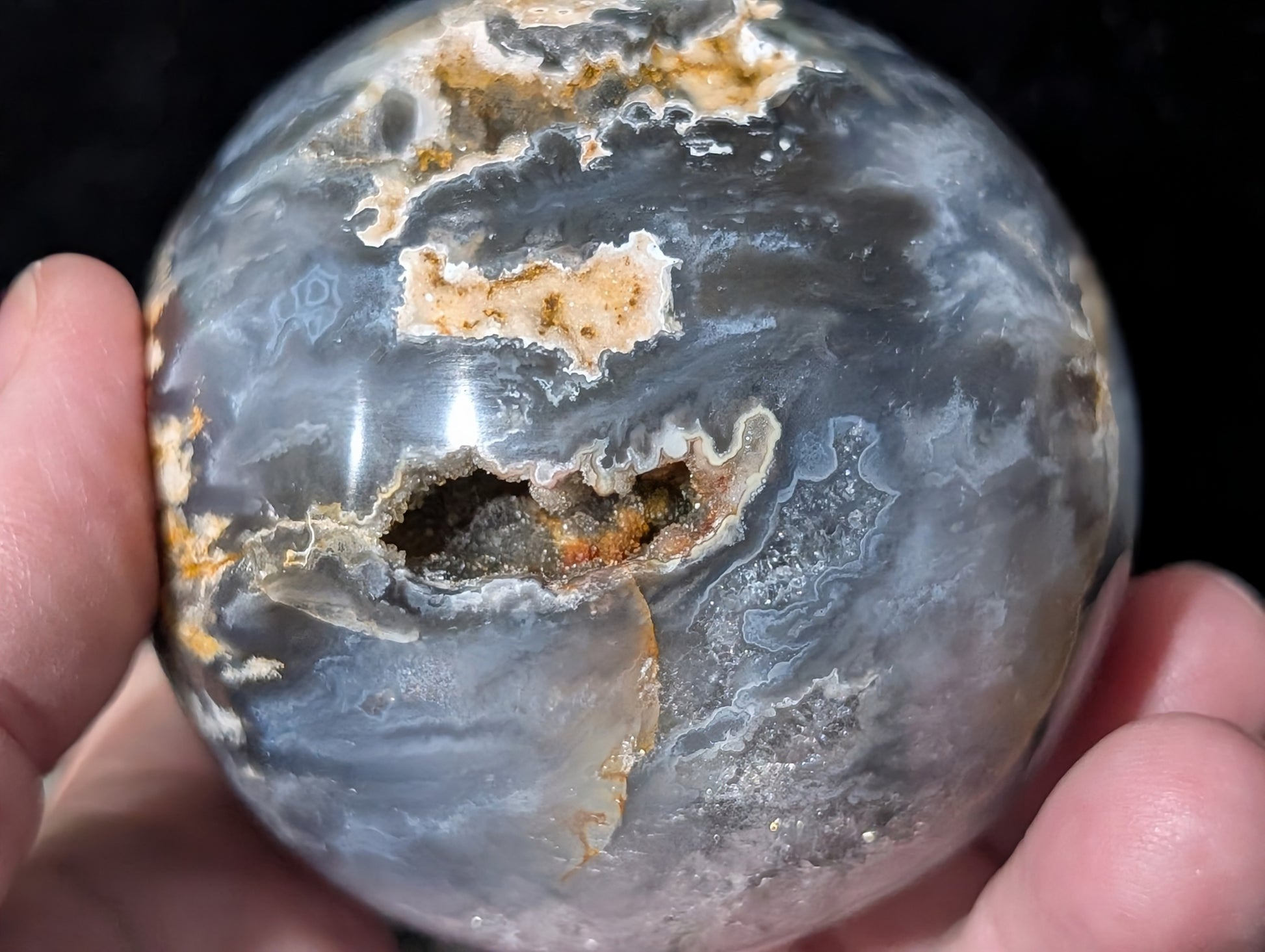 Blue Plume Agate Sphere