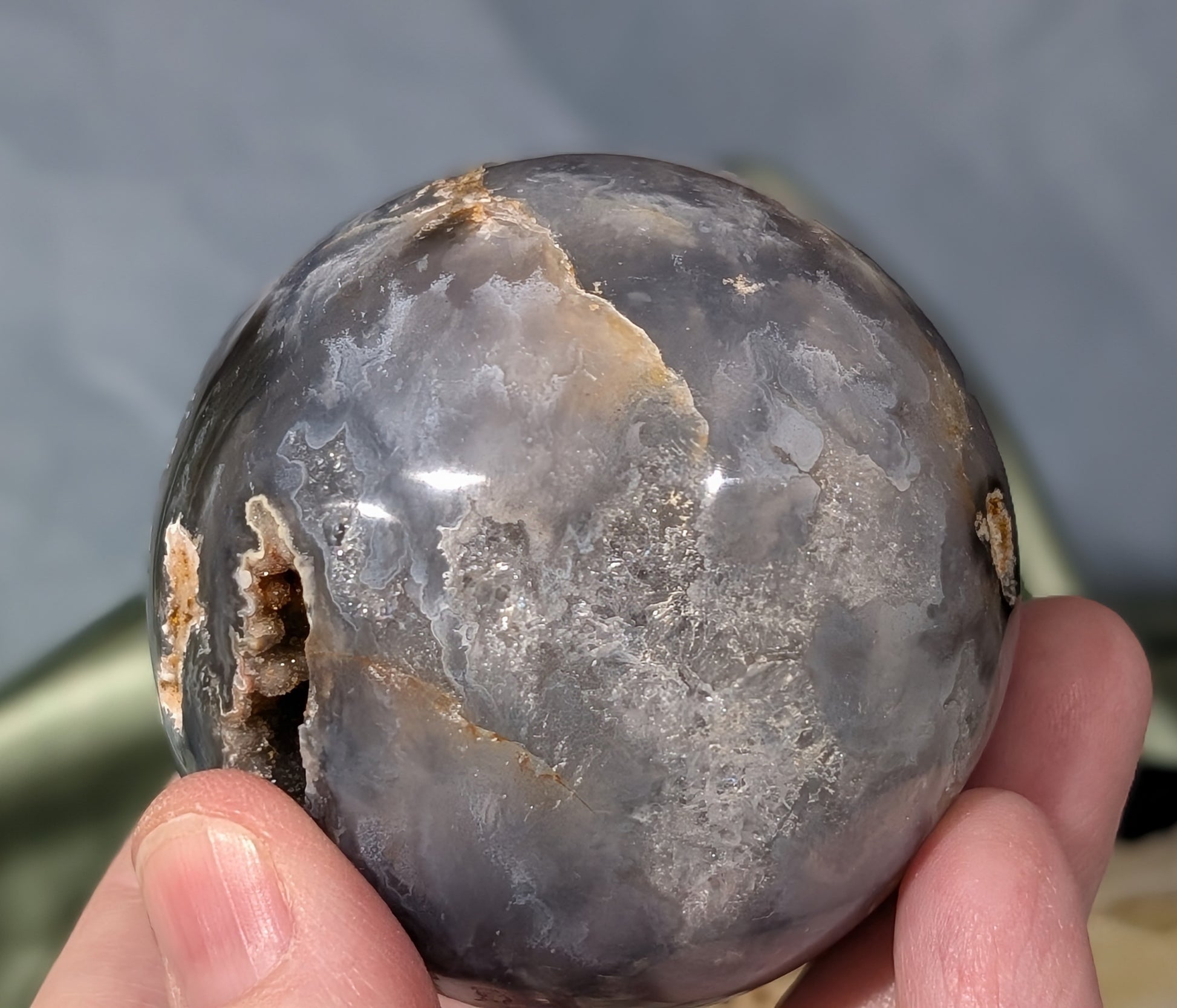 Blue Plume Agate Sphere