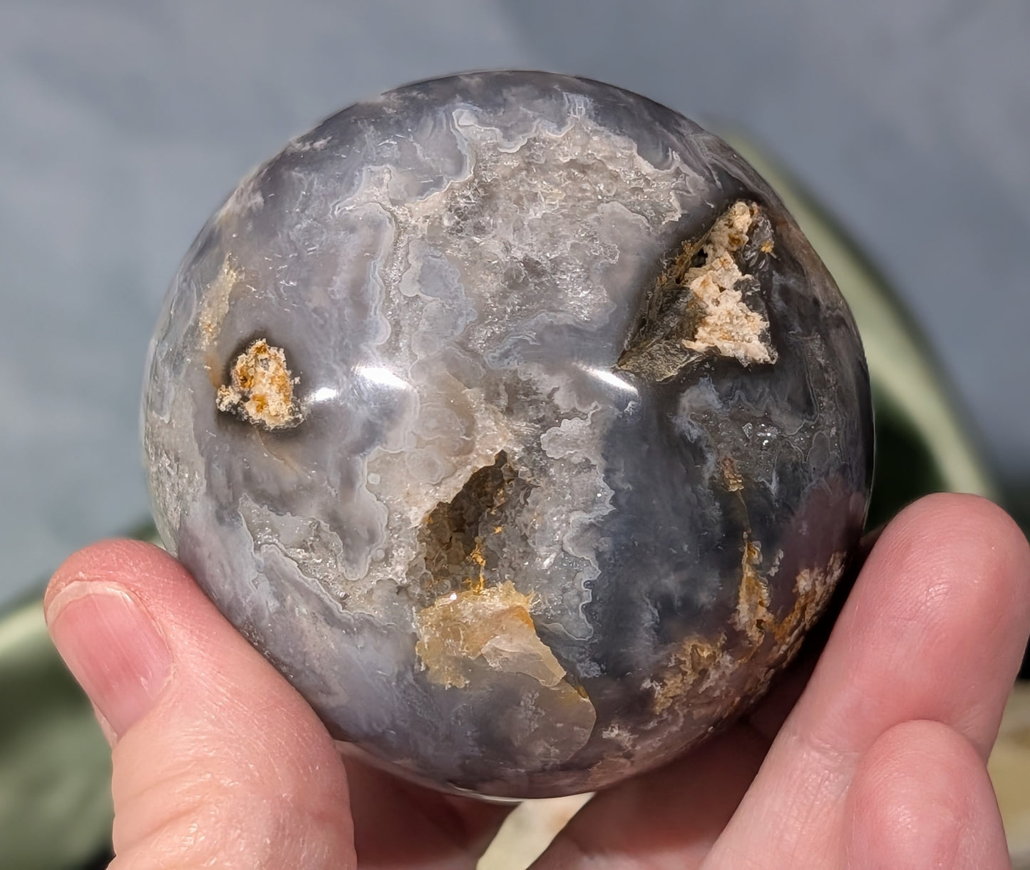 Blue Plume Agate Sphere
