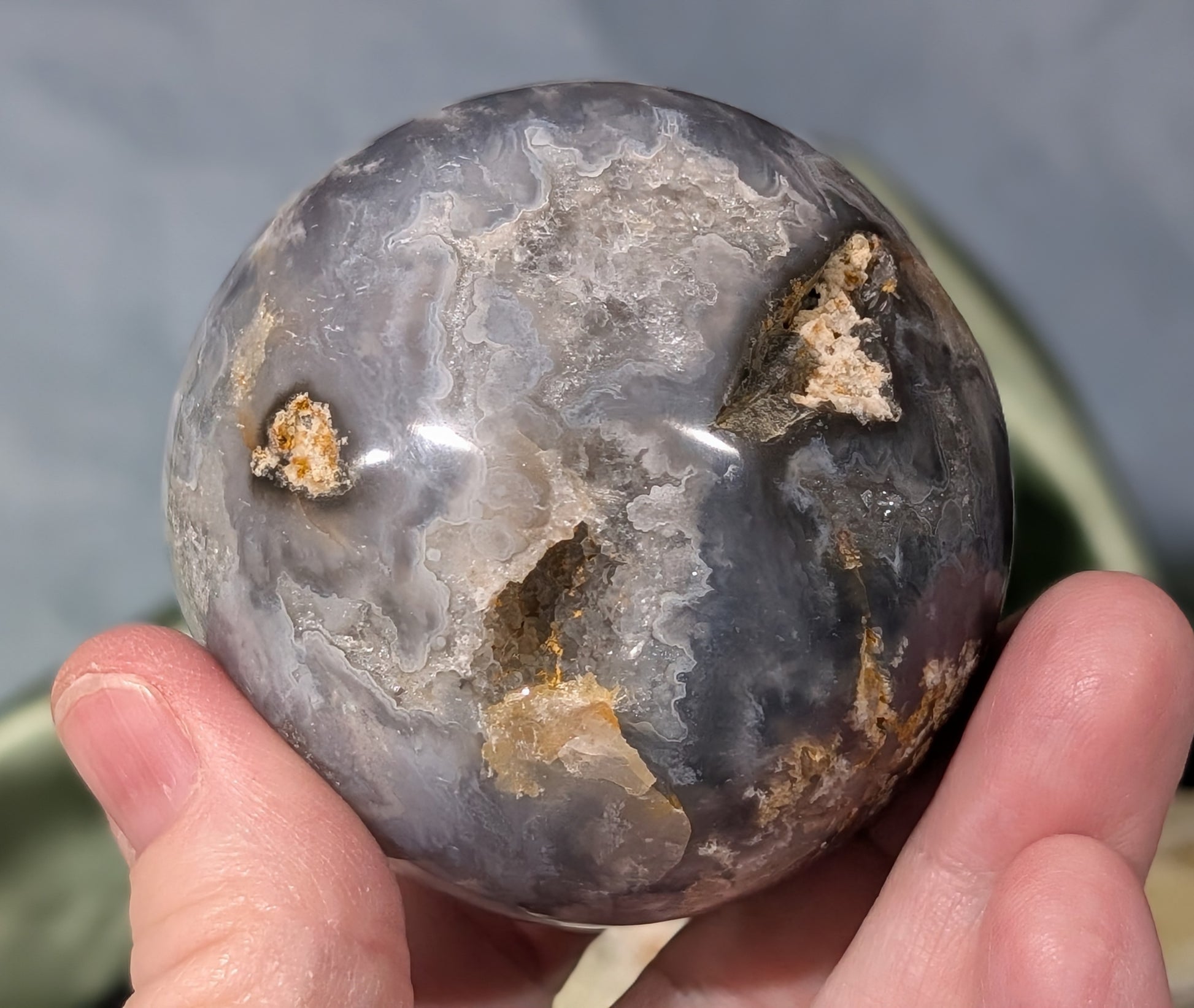 Blue Plume Agate Sphere