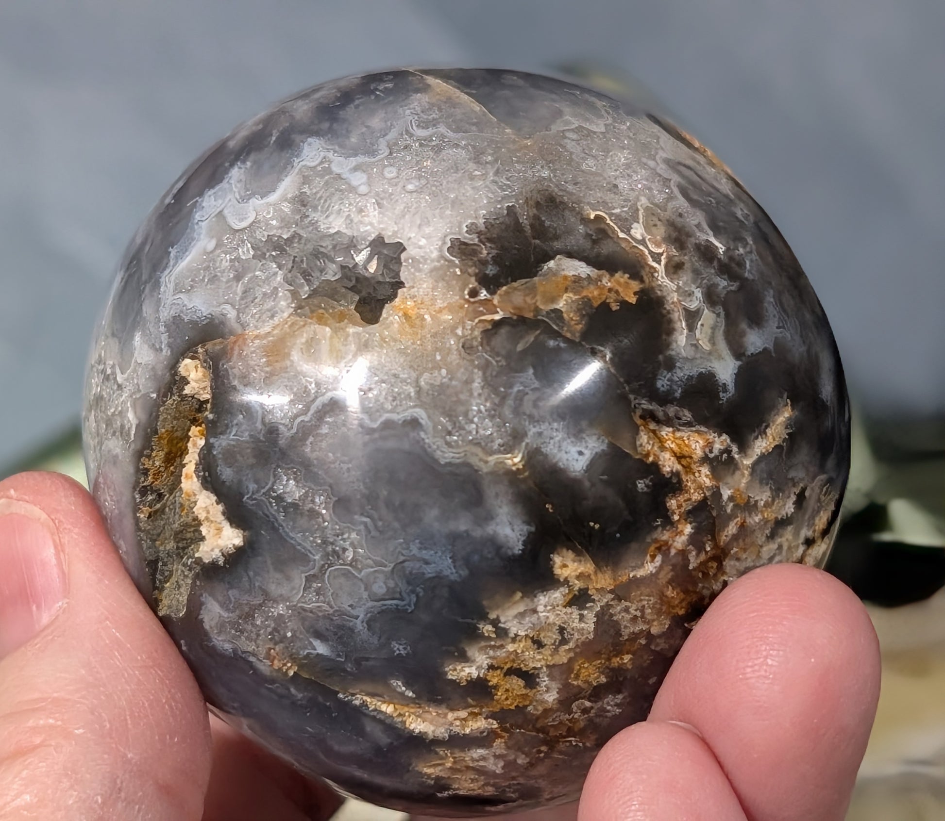 Blue Plume Agate Sphere
