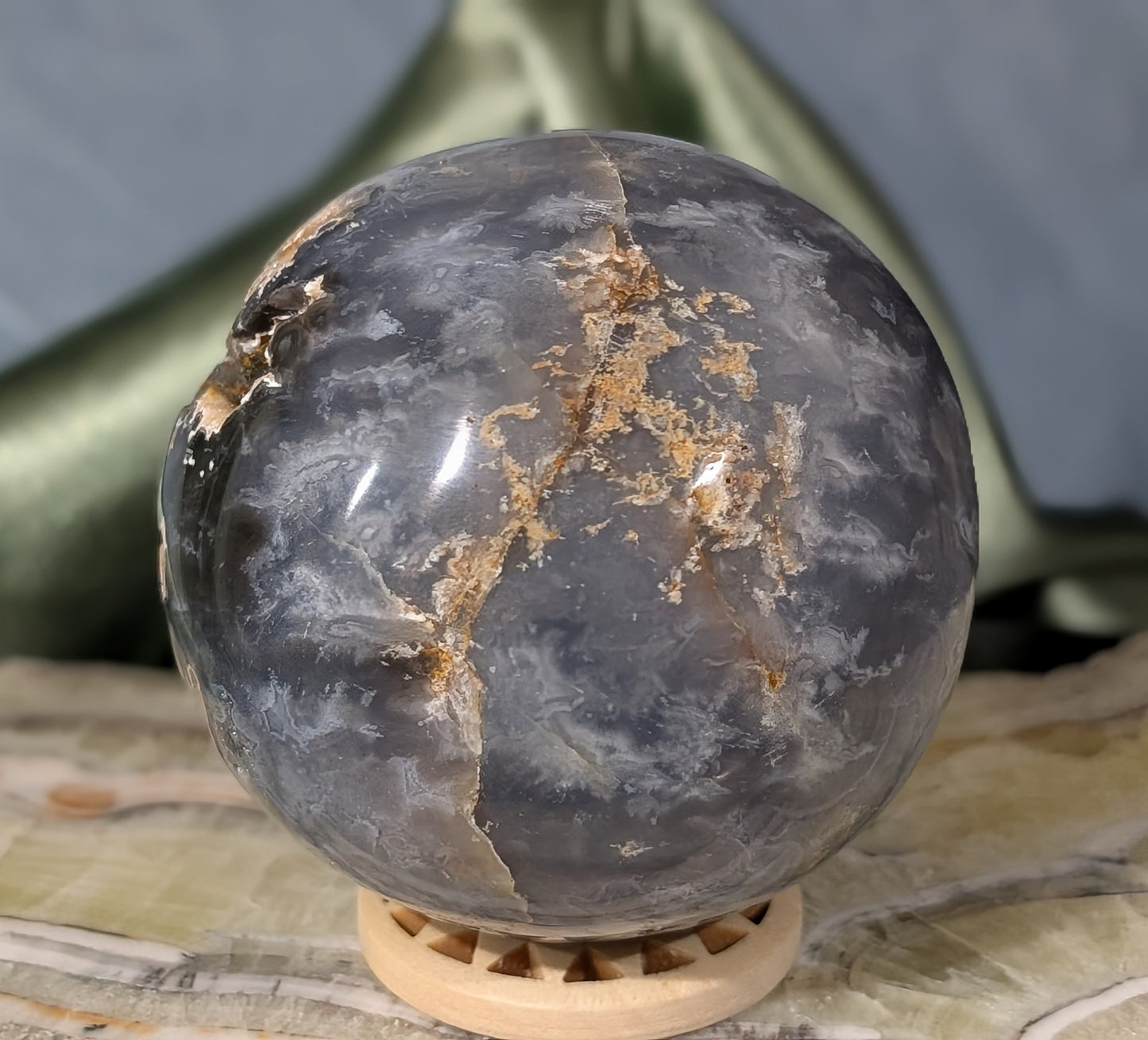 Blue Plume Agate Sphere