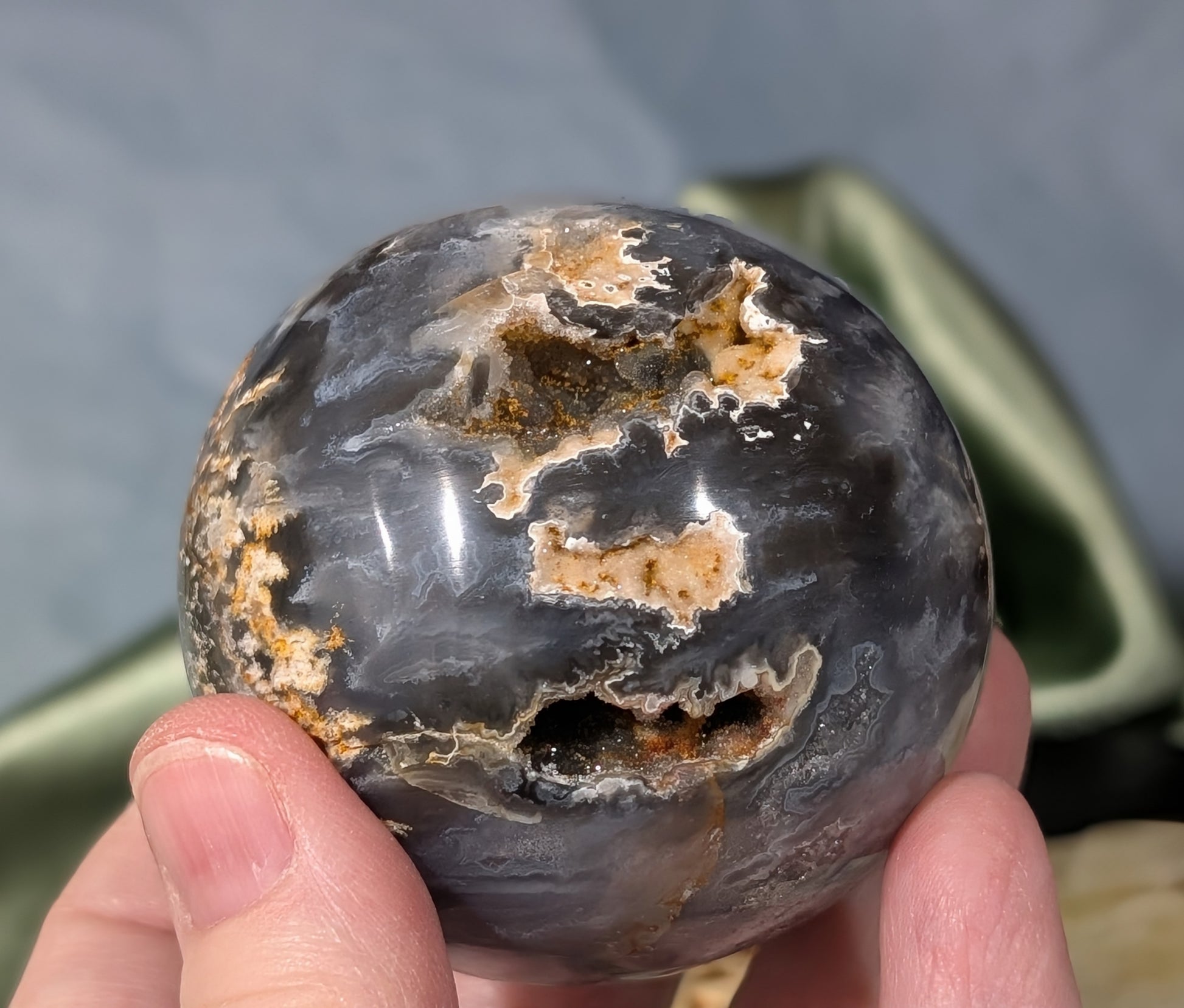 Blue Plume Agate Sphere