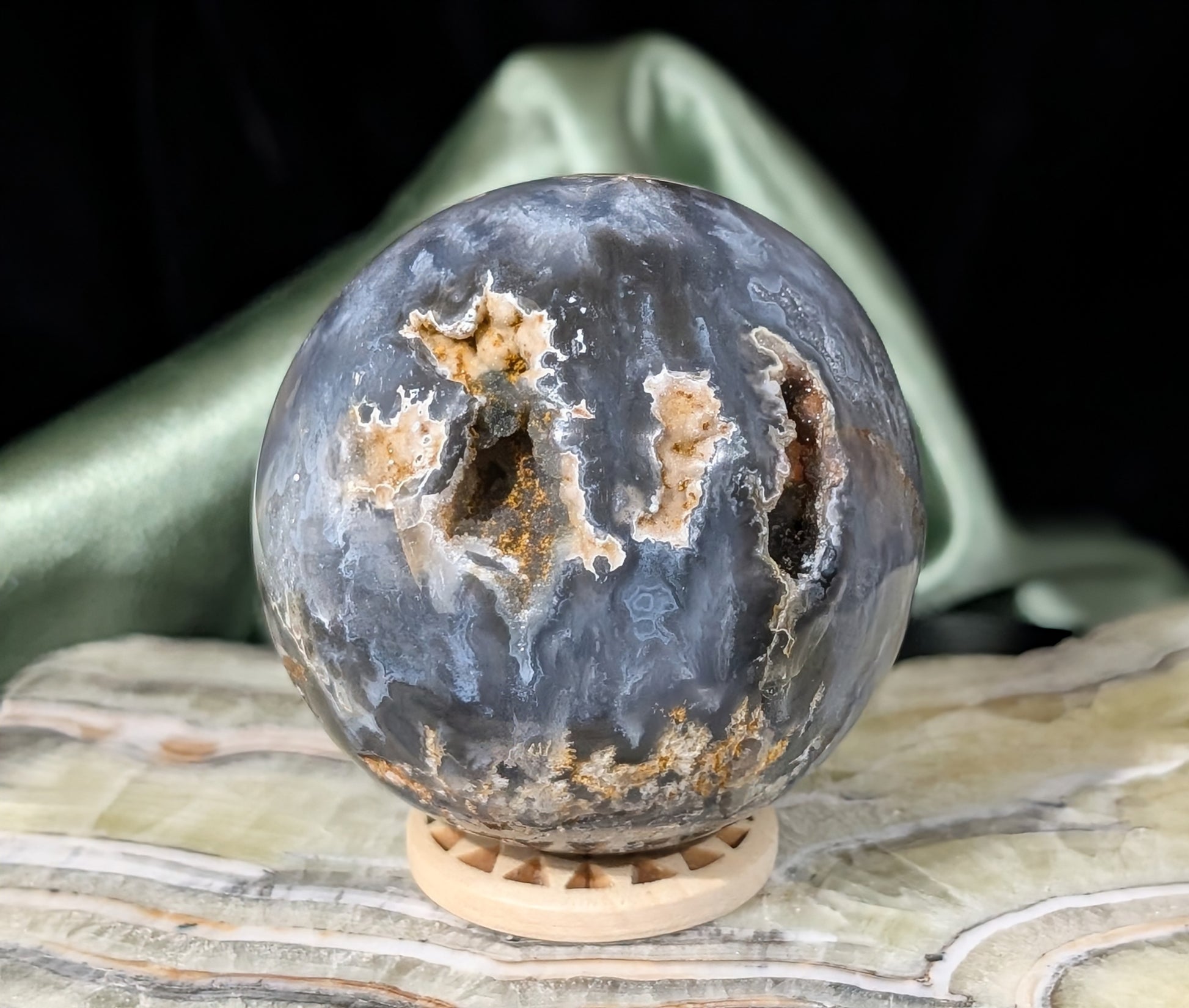 Blue Plume Agate Sphere