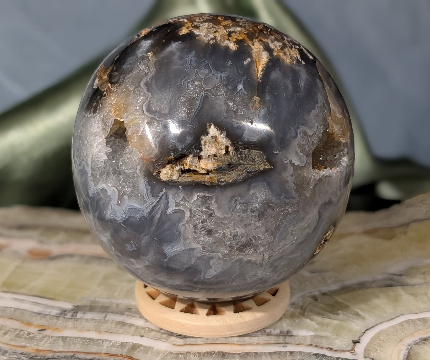 Blue Plume Agate Sphere