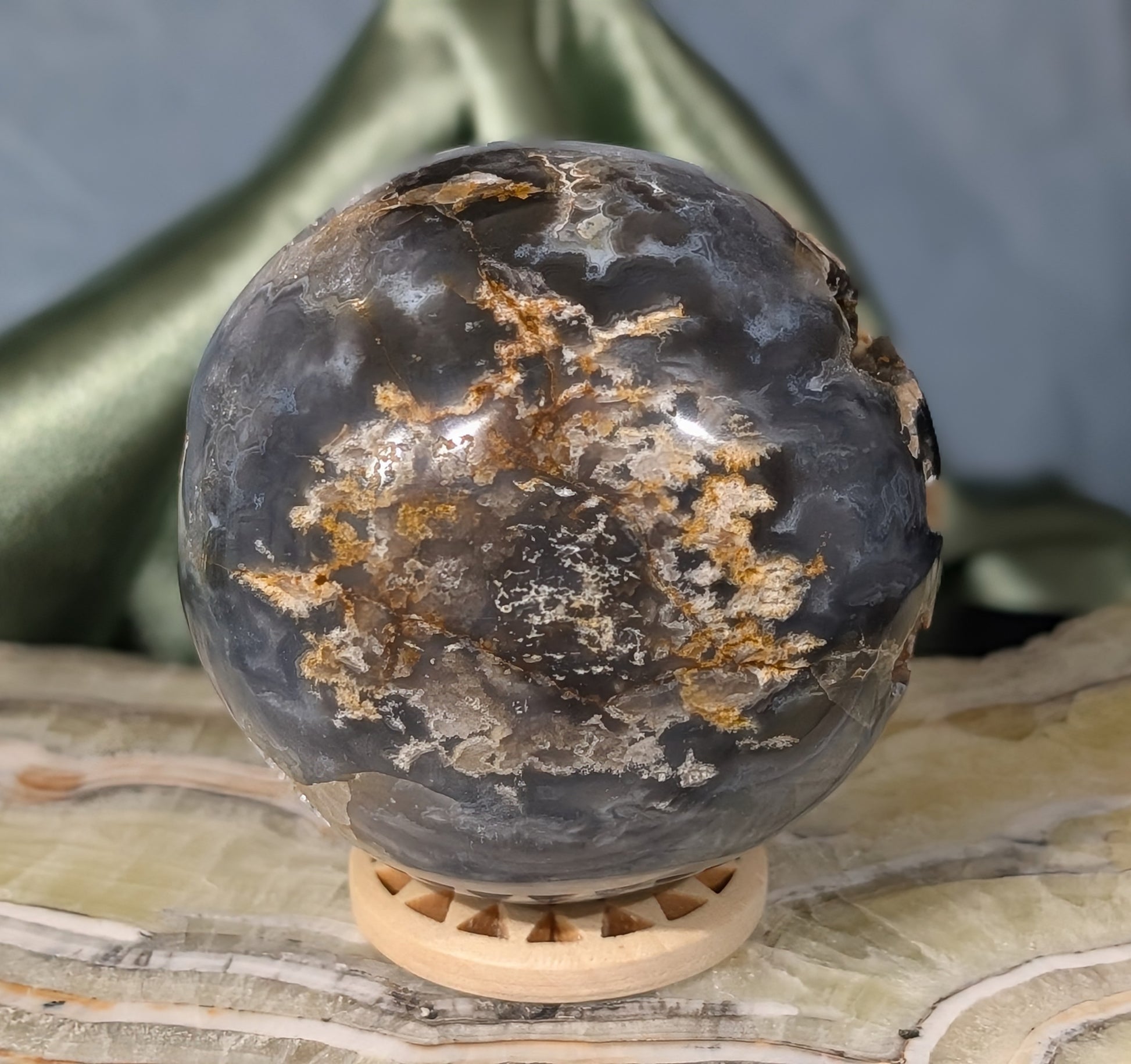 Blue Plume Agate Sphere