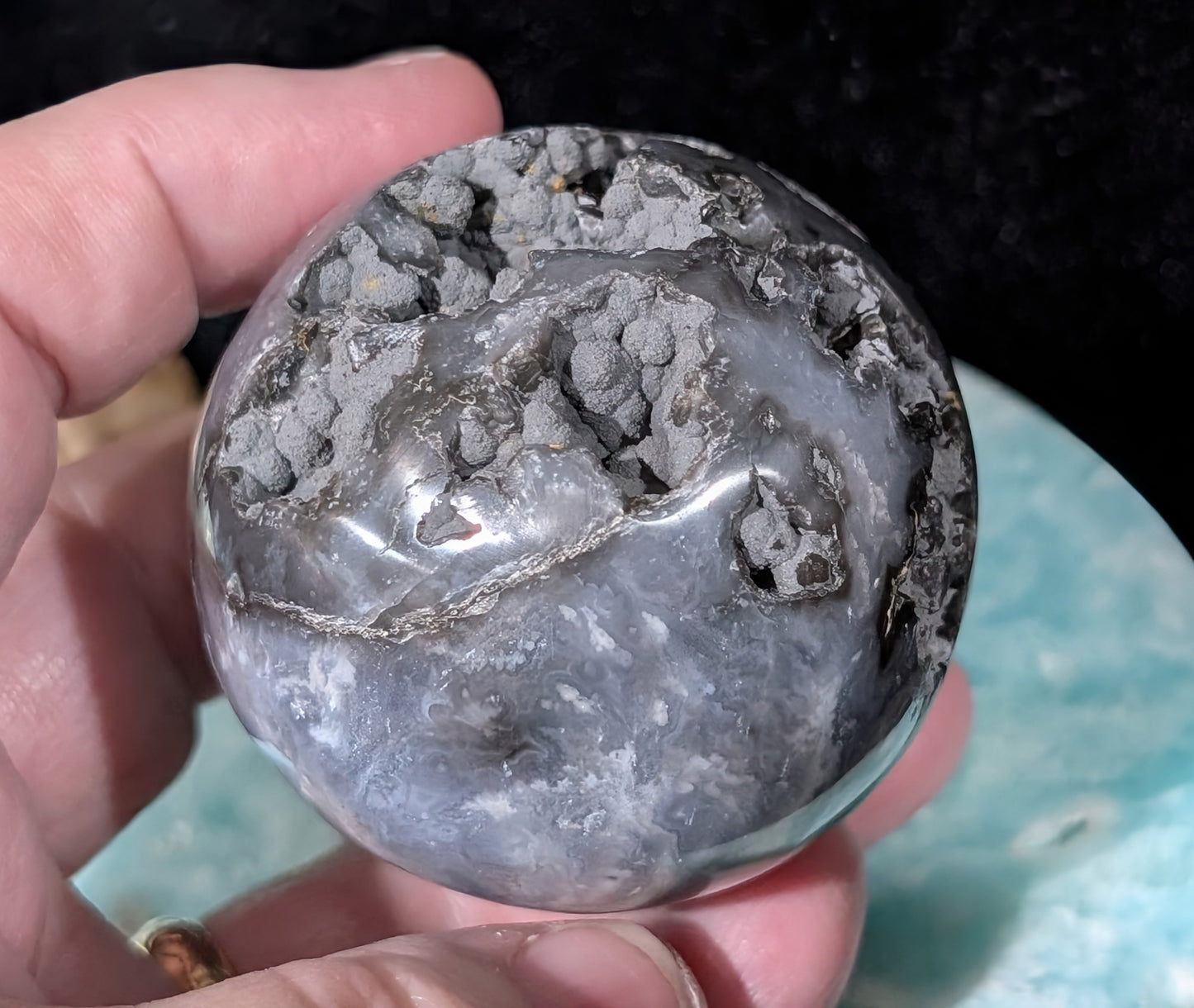 Blue Plume Agate Sphere