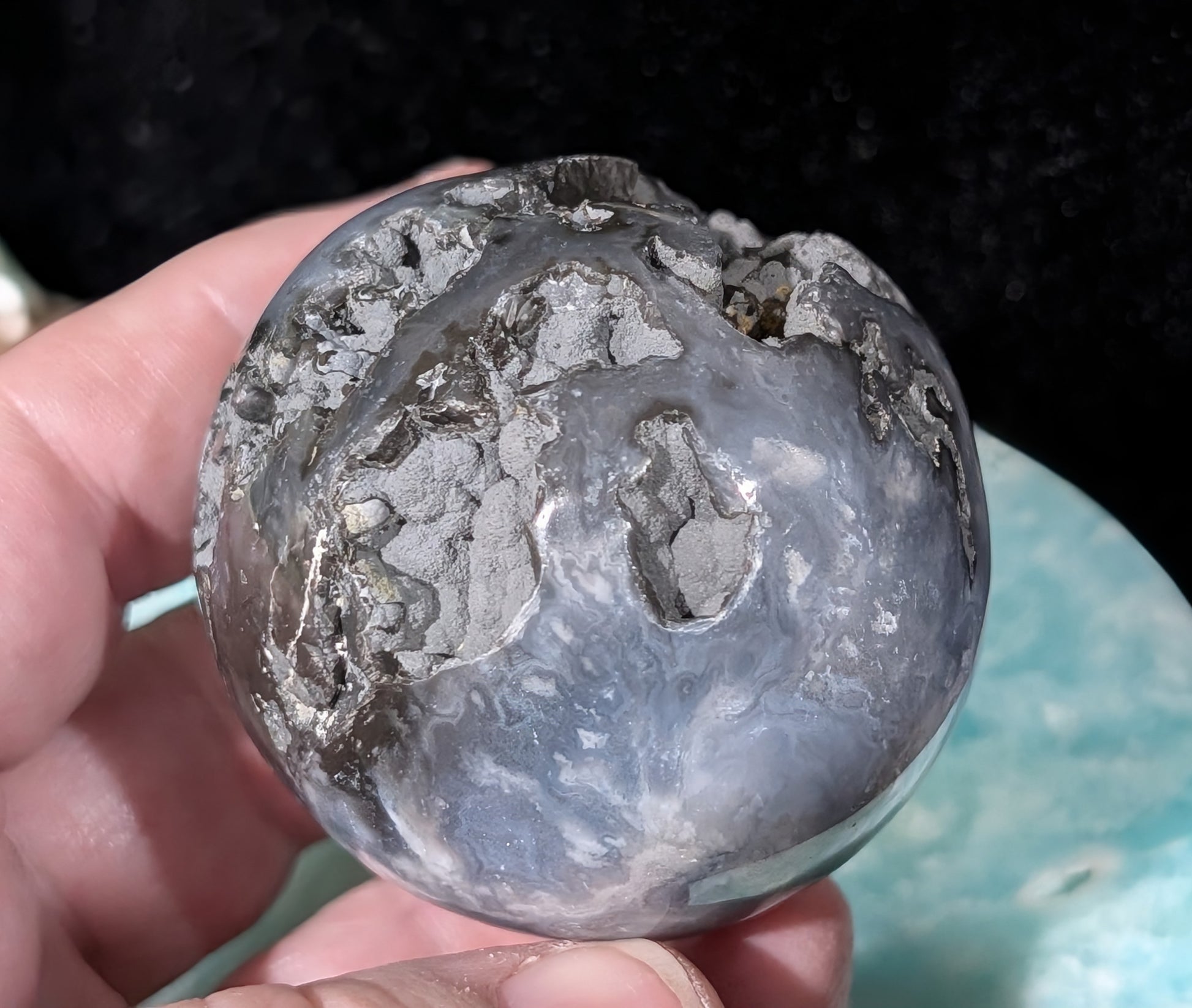 Blue Plume Agate Sphere