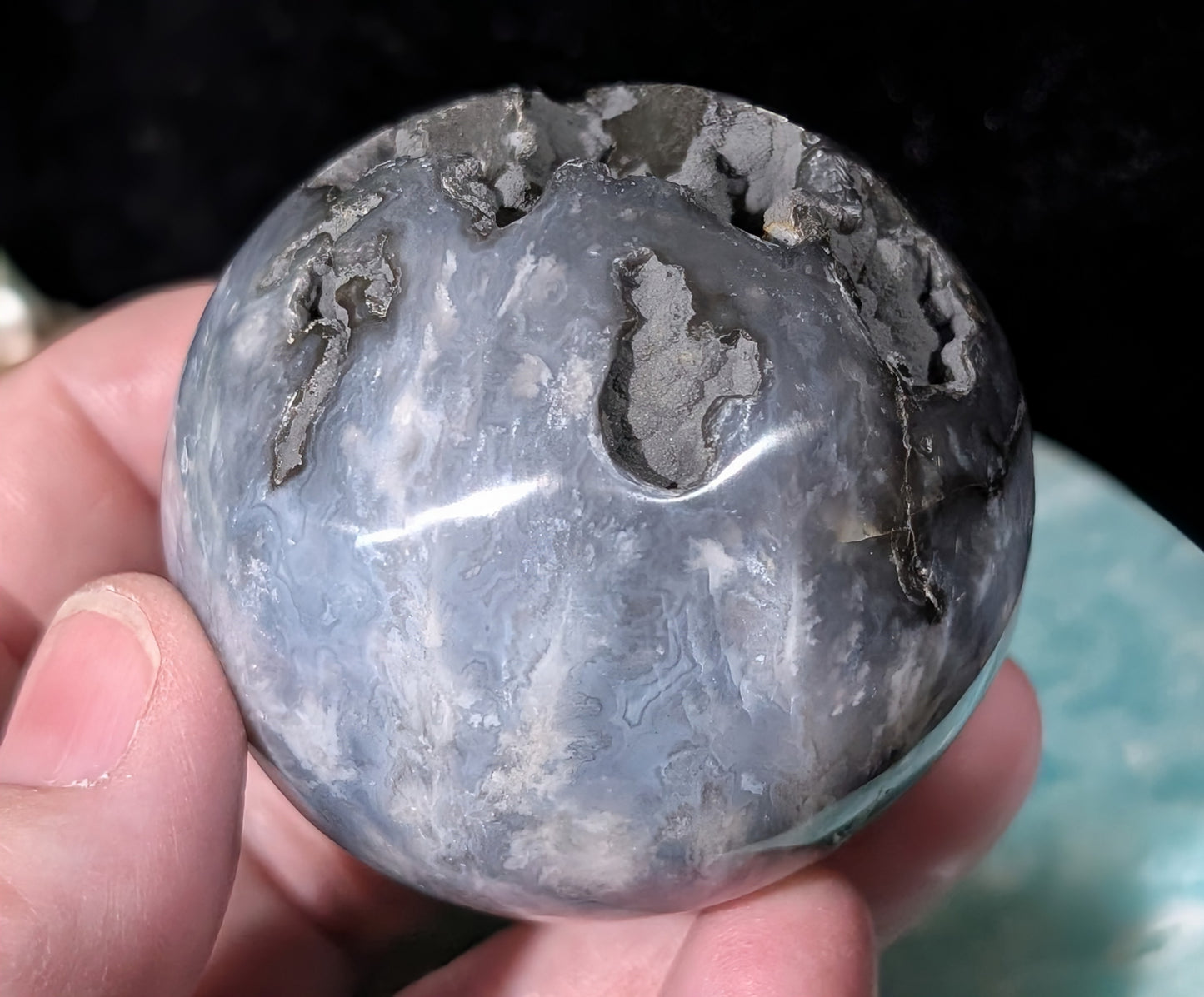 Blue Plume Agate Sphere