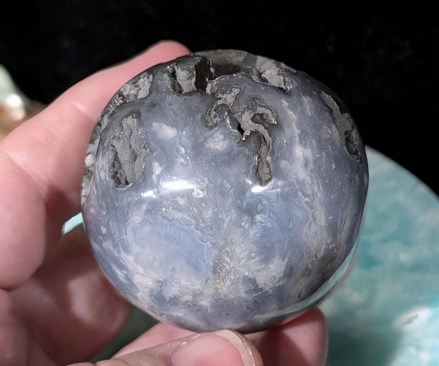 Blue Plume Agate Sphere