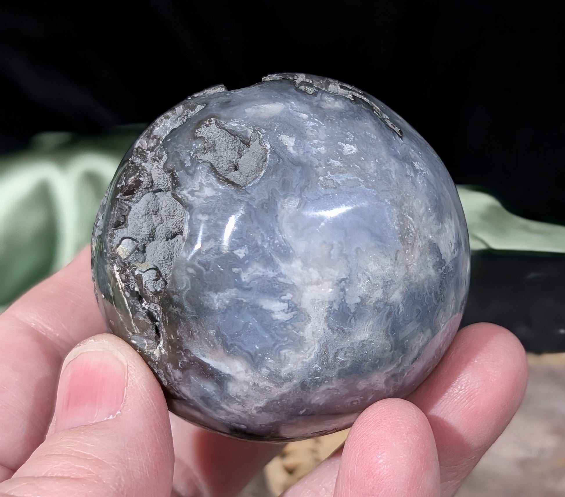 Blue Plume Agate Sphere