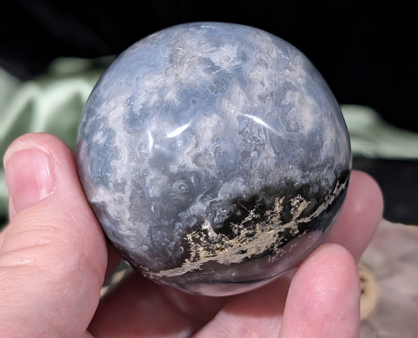 Blue Plume Agate Sphere