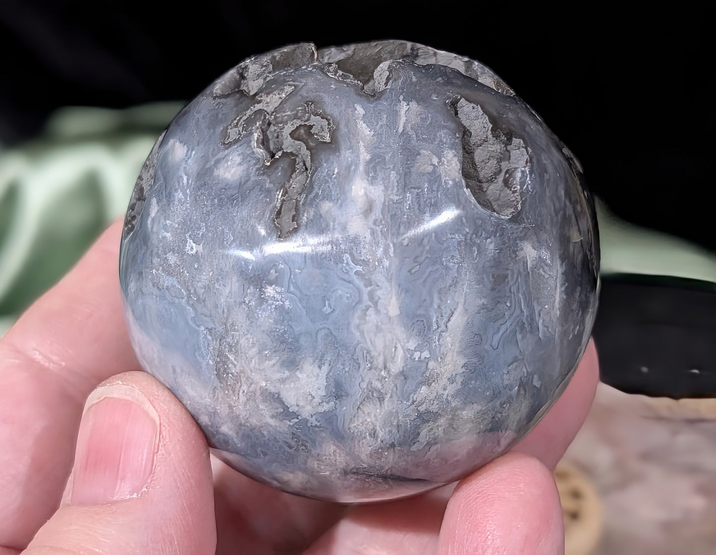 Blue Plume Agate Sphere
