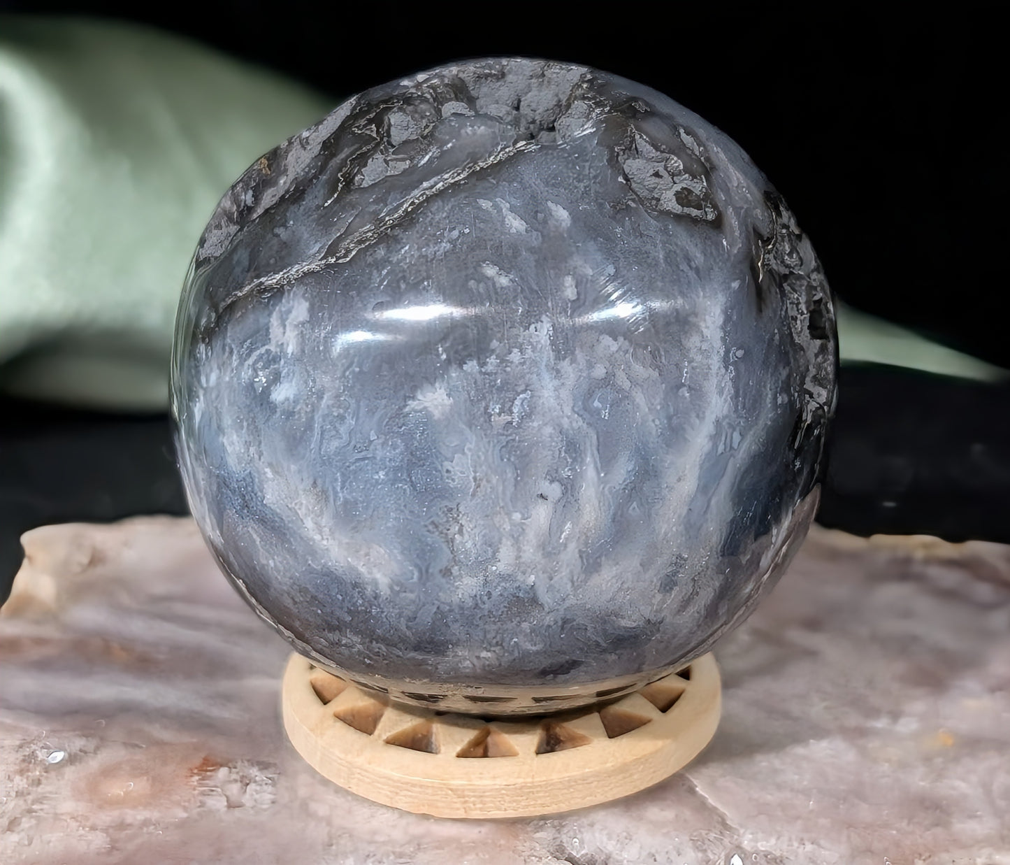 Blue Plume Agate Sphere