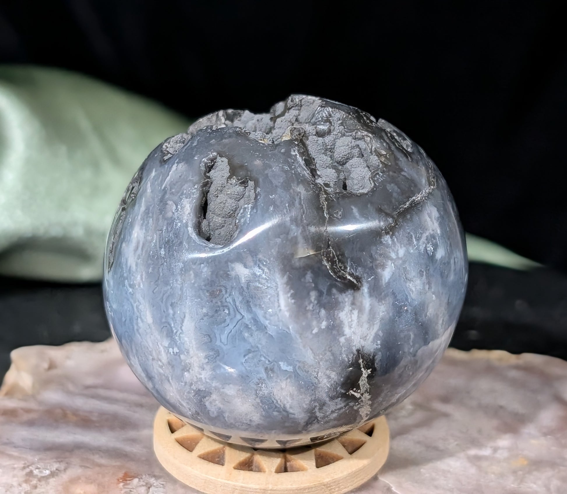 Blue Plume Agate Sphere