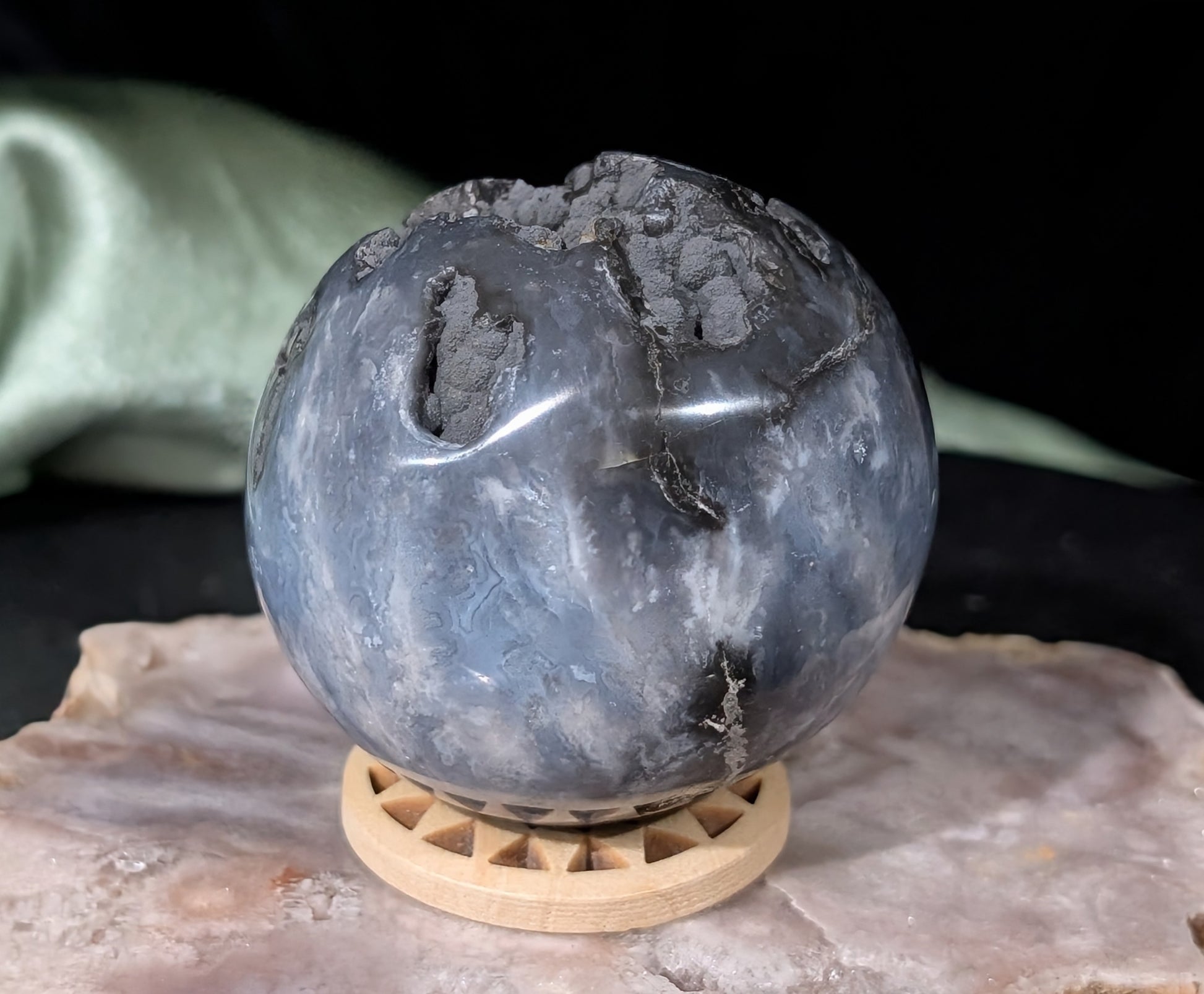 Blue Plume Agate Sphere