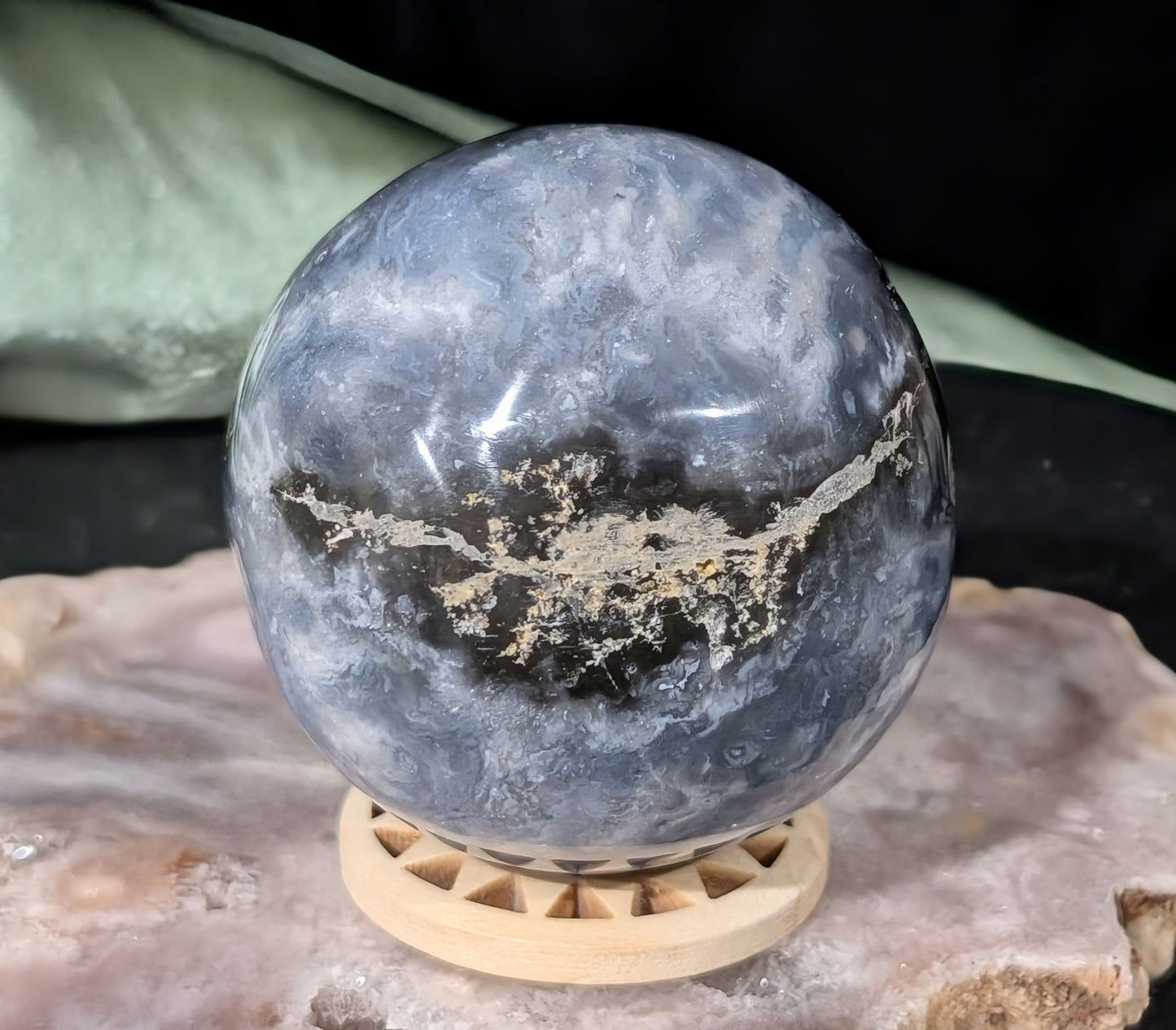 Blue Plume Agate Sphere