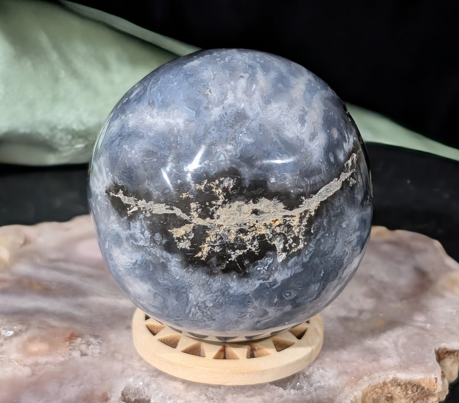 Blue Plume Agate Sphere