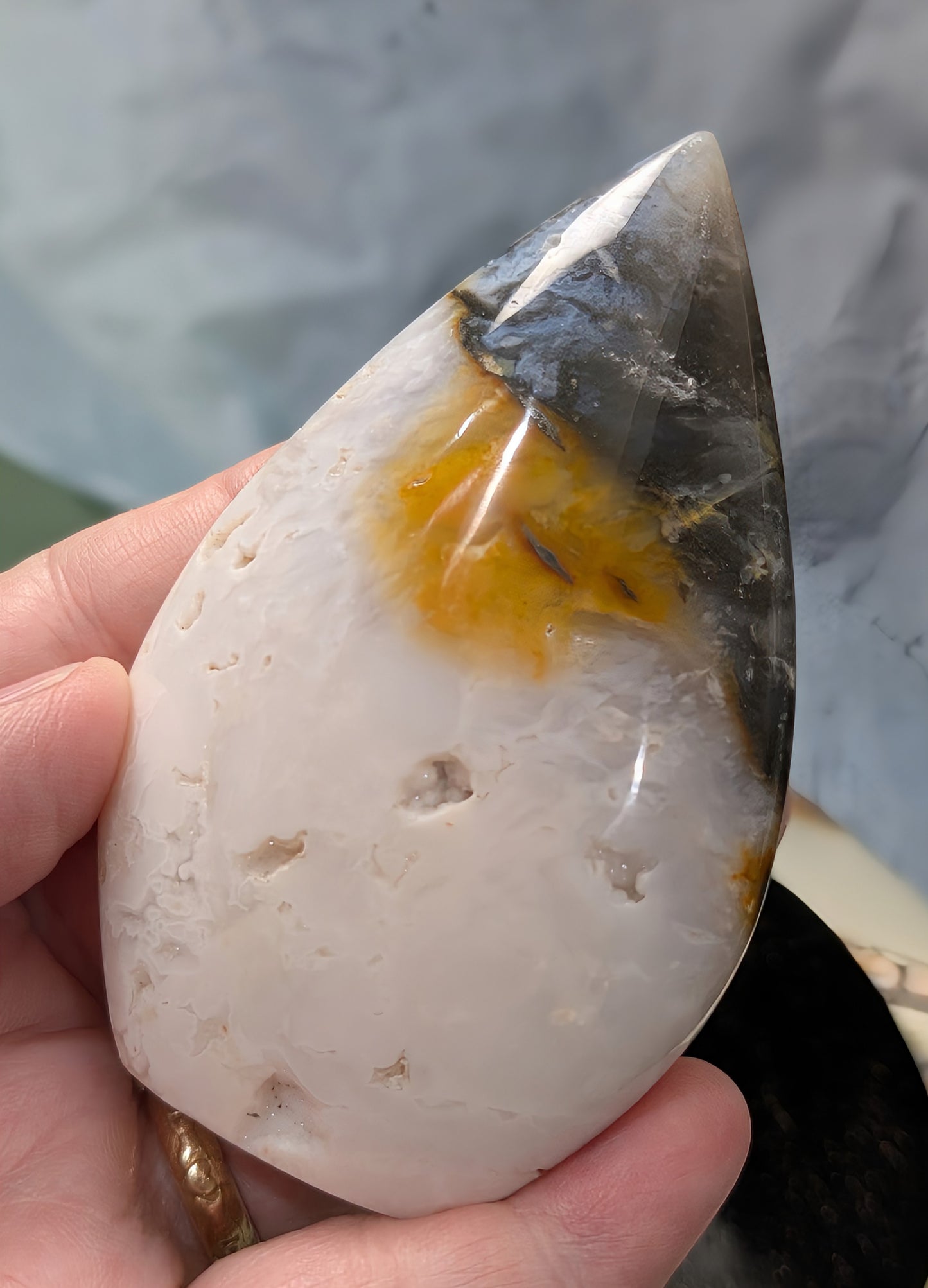 Blue and Peach Plume Agate Flame