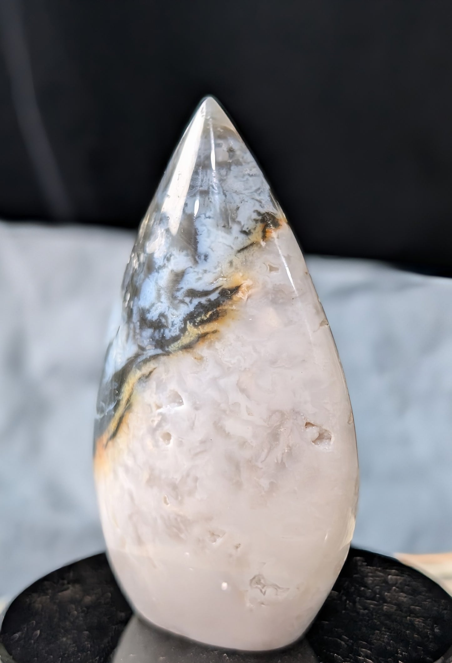 Blue and Peach Plume Agate Flame