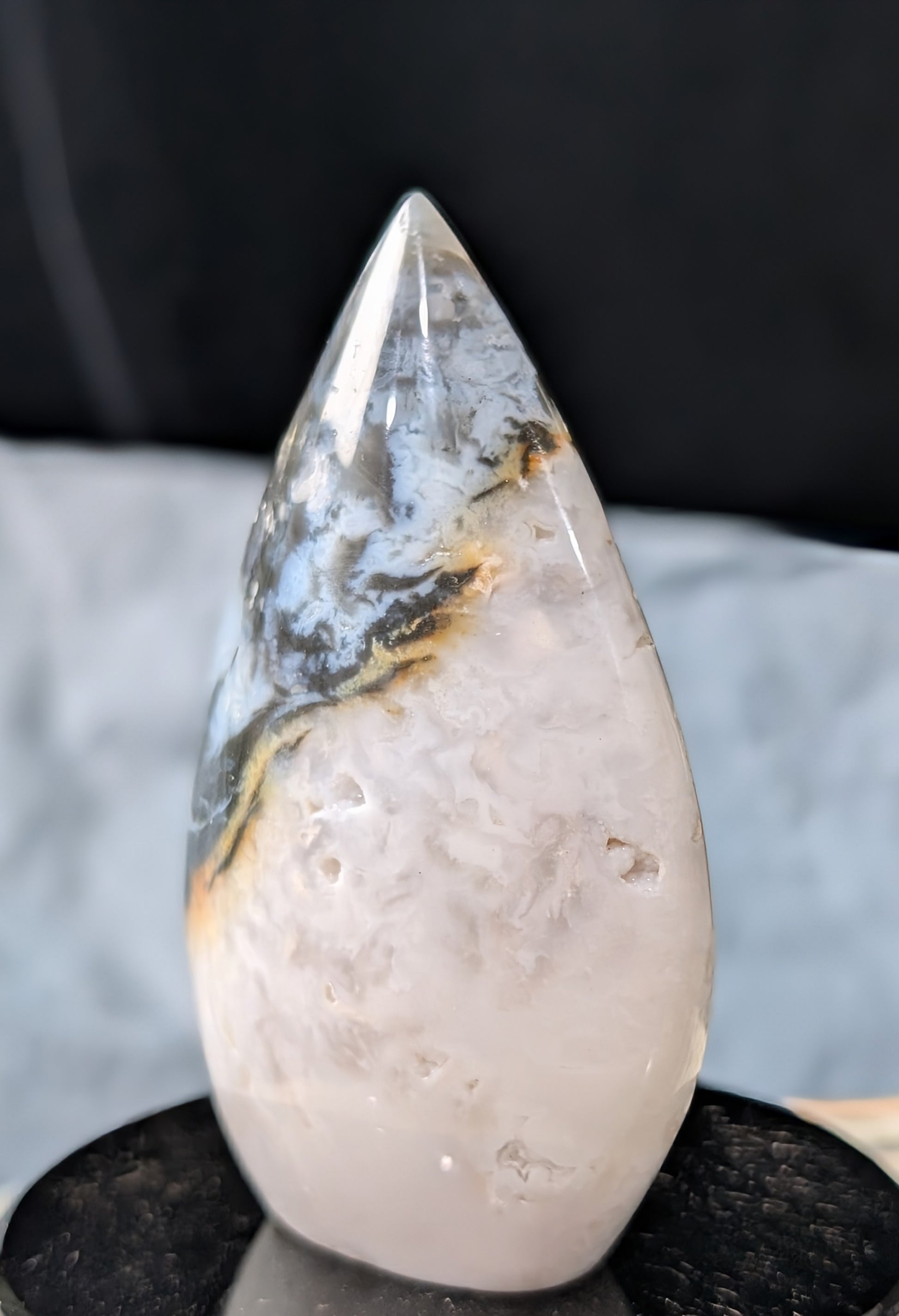 Blue and Peach Plume Agate Flame