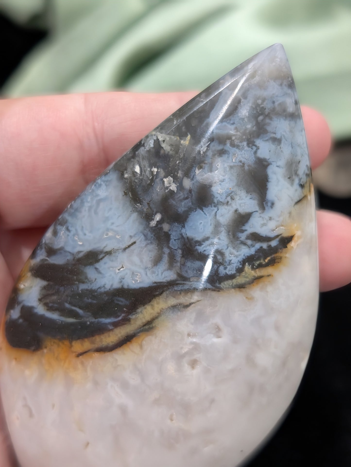 Blue and Peach Plume Agate Flame