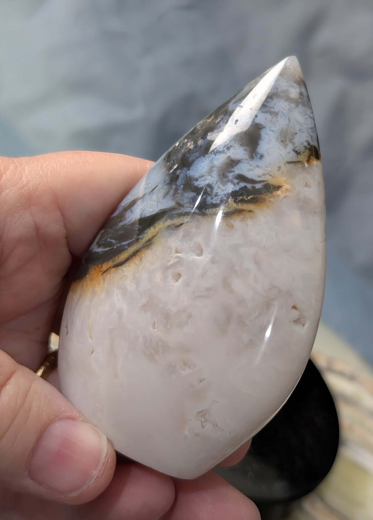 Blue and Peach Plume Agate Flame