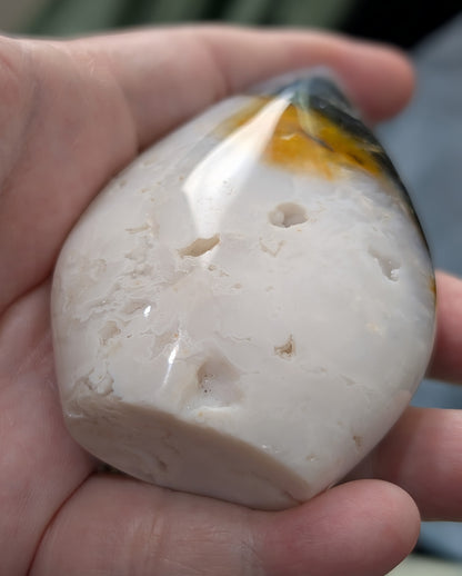 Blue and Peach Plume Agate Flame