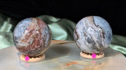 Blue and Pink Chalcedony Spheres