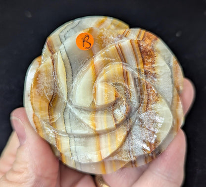 Hand Carved Banded Brown Aragonite Flowers